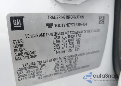 2020 Chevrolet Silverado 2500Hd 4Wd Standard Bed Lt z USA, uszkodzony, nr VIN 1GC1YNEY7LF307434